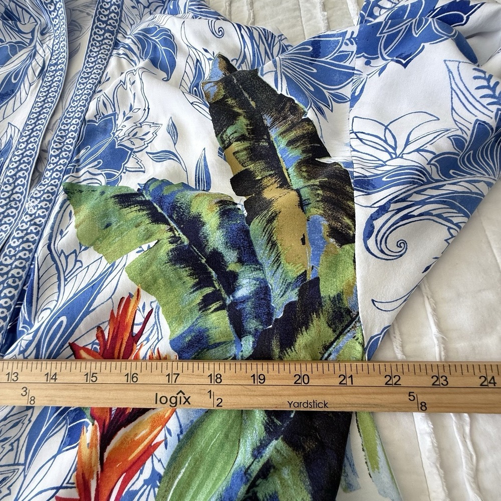 Chicos Kimono Duster Womens Blue Tassels Boho Beach Resort Bold Coastal Tropical - Picture 7 of 10